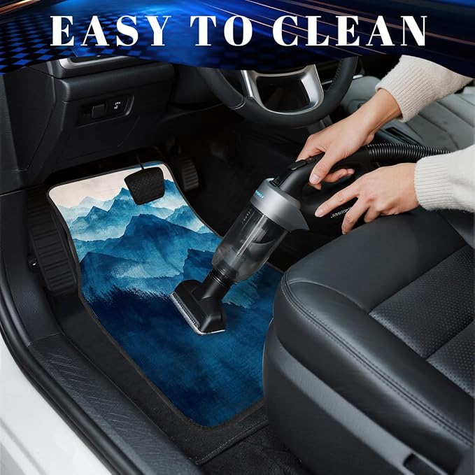 Abstract Car Floor Mats Set of 4 Blue White Mountain Block Art Carpet Front Rear Carpets Mat Non-Slip Auto Car Accessories Universal Fit Car Accessories for Truck