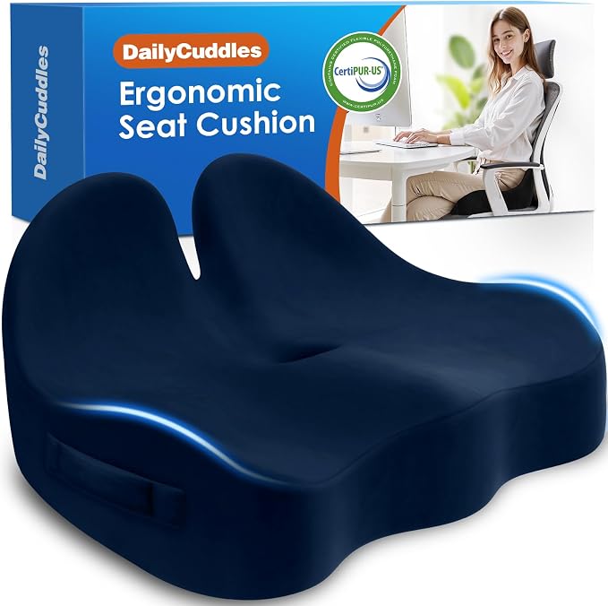 Seat Cushion, Chair Cushions for Office Chairs/Desk Seats/Wheelchair - Hip&Sciatica&Tailbone Pain Relief Memory Foam Office Chair Cushion for Long Sitting Office Workers, Blue