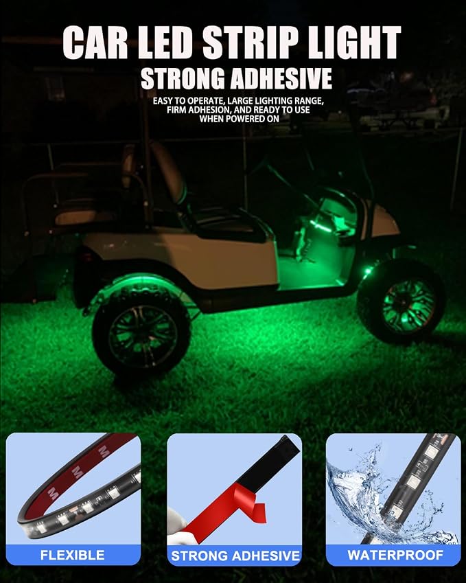 12V Led Light Strip 32CM Waterproof Green Led Strip Lights for Cars Motorcycles Golf Cart Interior & Exterior Marine Boat 12V 5050 18SMD,Pack of 4