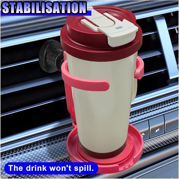 Car Air Vent Cup Holder Auto Ashtray Holder, Adjustable Drink Holder Extender for Horizontal Vents, Universal Tool-Free A/C Vent Mount for Various Coffee, Water, Juice Cups in Car, Truck, SUV (Pink)
