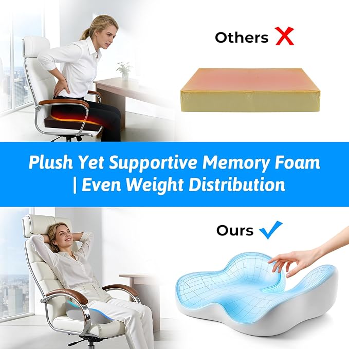 Dreamer Car Seat Cushion for Tailbone & Sciatica Pain Relief | Certified & Ergonomist-Designed,Tapered Front Edge Reduces Thigh Pressure,Wide Memory Foam for Office Chair, Car, Wheelchair