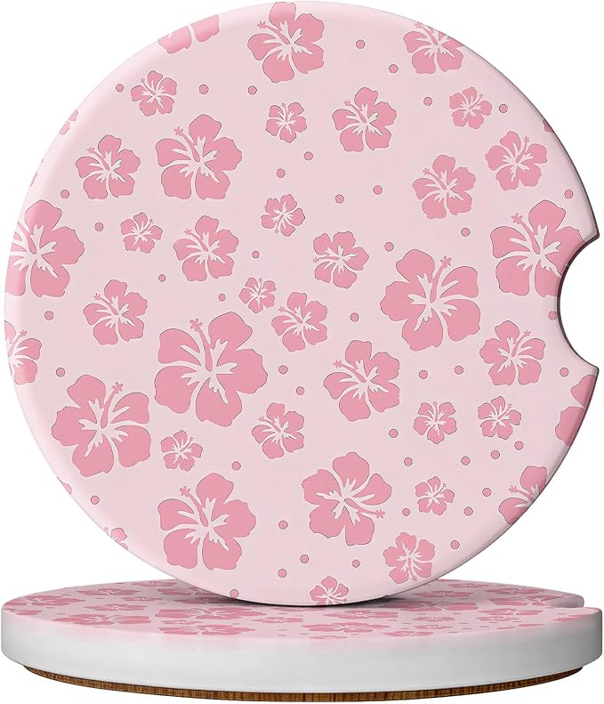 2 Pack Car Coasters for Cup Holders, Absorbent Ceramic Cup Coaster with Cork Base and Finger Notch, Cute Car Accessories Interior for Women Men