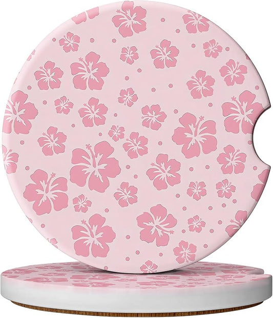 2 Pack Car Coasters for Cup Holders, Absorbent Ceramic Cup Coaster with Cork Base and Finger Notch, Cute Car Accessories Interior for Women Men