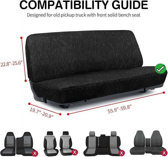 Leader Accessories Bench Seat Cover for Full Size Pickup Trucks, Black | Solid Bench Seat Cover for Pickup SUVs, Heavy-Duty Woven Fabric Protect Dirt, Stains, Universal Fits Ford, Chevrolet, Dodge
