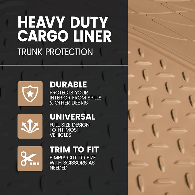 BDK Heavy Duty Rubber Cargo Mat Liner - All-Weather Trunk Protection, Trim-to-Fit Design for Cars, SUVs, Vans & Trucks - Non-Slip, Waterproof, Durable Cargo Floor Liner - 46" x 56.75" x 0.25" - Beige