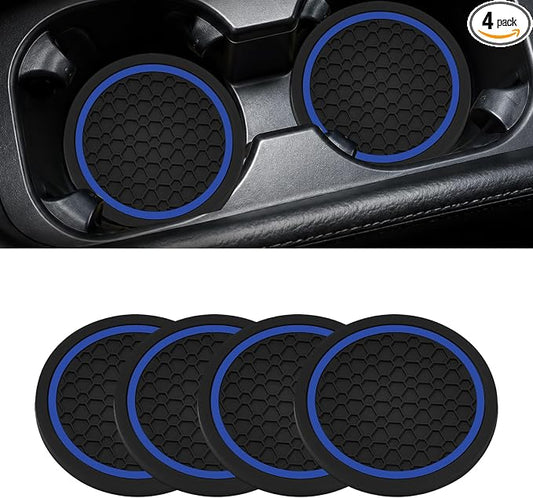 4PCS Car Cup Holder Coasters - 2.75 Inch Non-Slip Insert Water Bottle Holder Pads, Dustproof Automotive Interior Accessories Mat, Universal for Vehicles, Trucks, RVs (Blue)