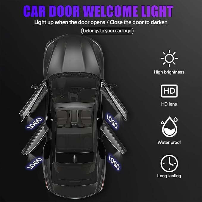 4Pcs Car Door Lights Logo Projector Compatible with LS/ES/is/LX/RX/GS/GX/RC/UX Car Accessories, No Fade HD LED Car Welcome Projector Lights, 3D Ghost Shadow Puddle Light