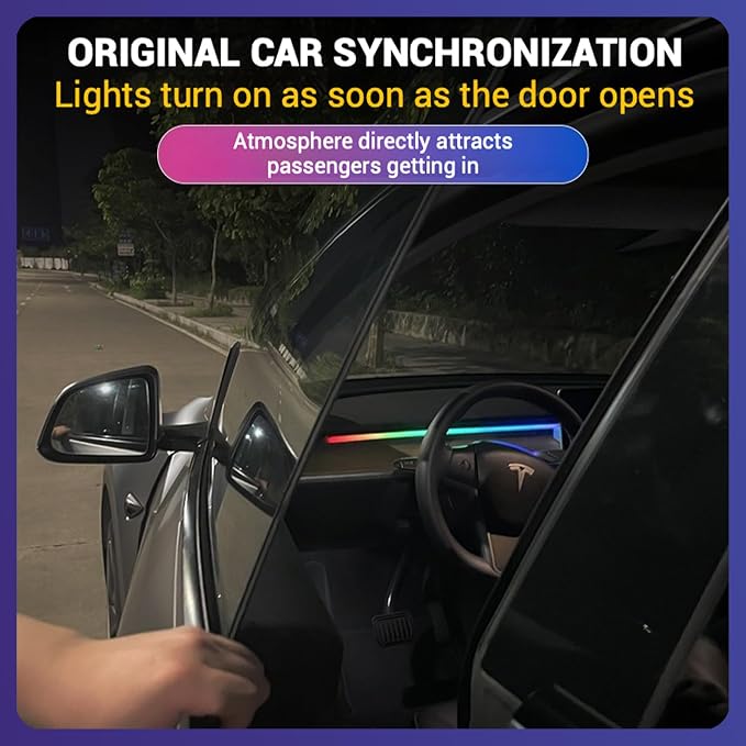 LED Car Ambient Lighting Strip for Tesla High Brightness with APP Control Multiple Colors and Car LED Strip Lighting Neon Lights for Model 3/Y (Dashboard)