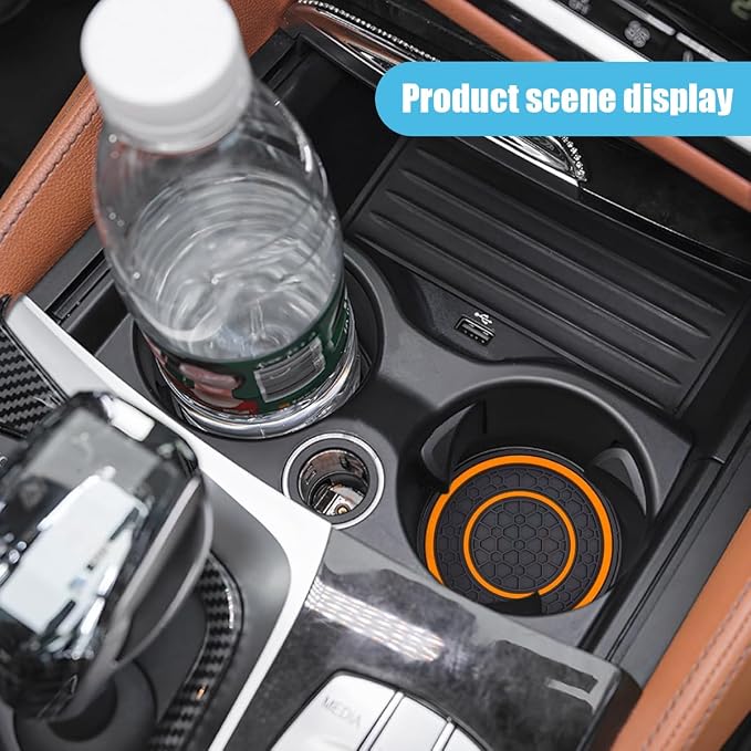 2PCS Car Cup Holder Coasters, 2.75 Inch Auto Non-Slip Anti Dust Cup Mats, Console Cup Holder Insert Coaster Auto Insulated Mats, Universal Interior Accessories for Most Cars (Orange)