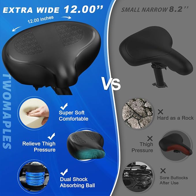 Noseless Bike Seat Cushion for Men & Women - Extra Padding & Comfort Wide Bicycle Seat, Oversized Comfortable Saddle for Peloton Bikes, Exercise Bikes, Electric Bikes, Cruiser Bikes