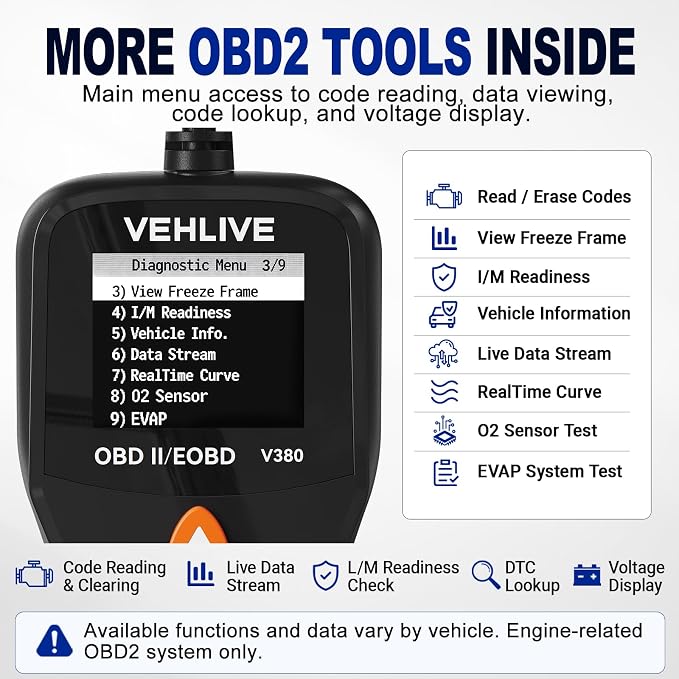 V380 Color OBD2 Scanner Diagnostic Tool, Car Code Reader for Check Engine Light, Read Codes, DTC Lookup, I/M Readiness, Live Data, Battery Voltage Check for 1996+ Gas Cars