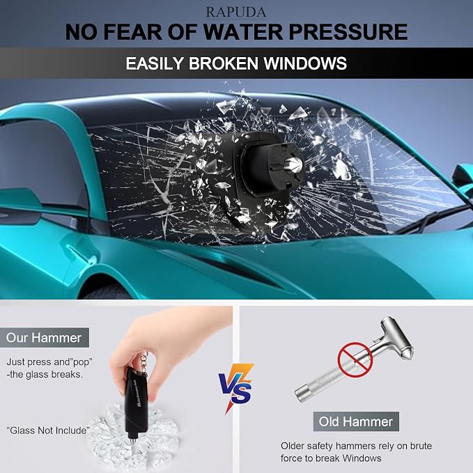 RAPUDA Window Breaker Seatbelt Cutter,3-in-1 Mini Glass Breaker, 3 Pack Car Escape Tool for Land and Underwater,Keychain Car Emergency Tool（Black/Green/Blue）