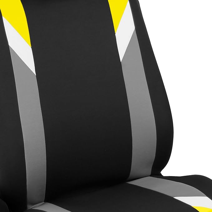 FH Group Premium Modernistic Flat Cloth Car Seat Covers – Universal Fit, Washable Seat Covers for SUV Sedan Van, Yellow, Full Set