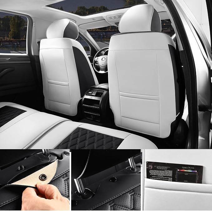 Car Seat Covers,Leather Front Seat Covers for Cars,Front Driver Seat Covers,Waterproof Car Seat Cushion Protectors,Universal Fit for Most Cars SUV Trucks(Black White, Front Seats)