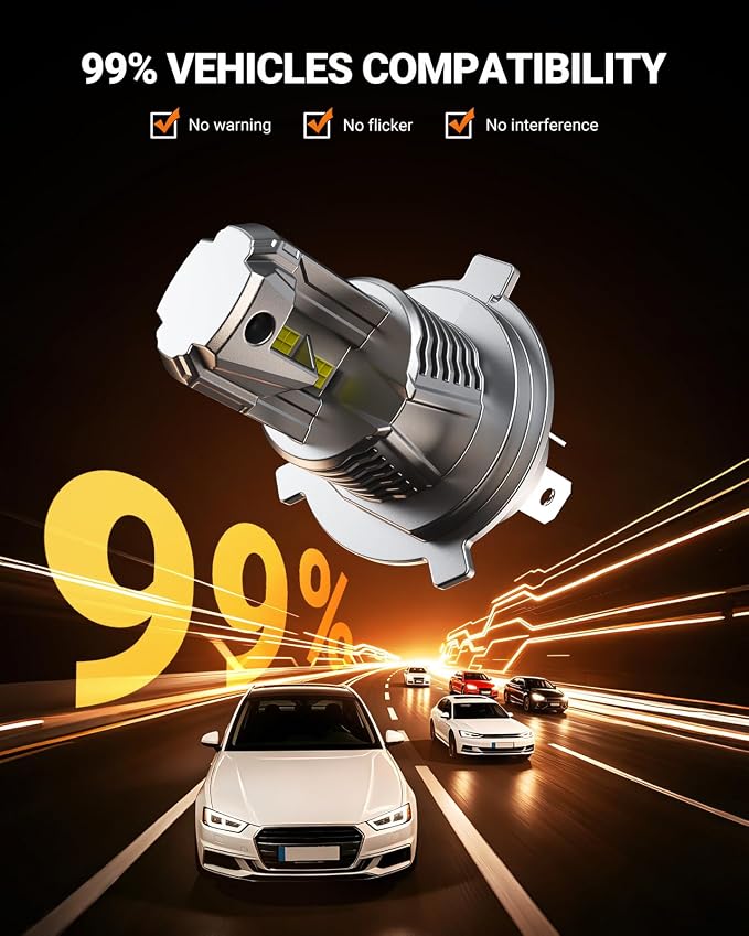 SEALIGHT H4/9003 LED Bulb, 1200% 70000LM Super Brighter than Origin, 6500K White Canbus Ready, IP68 25000RPM Cooling Fan with 80000Hrs Lifespan, 3Mins Fast Installation, 2 Pack