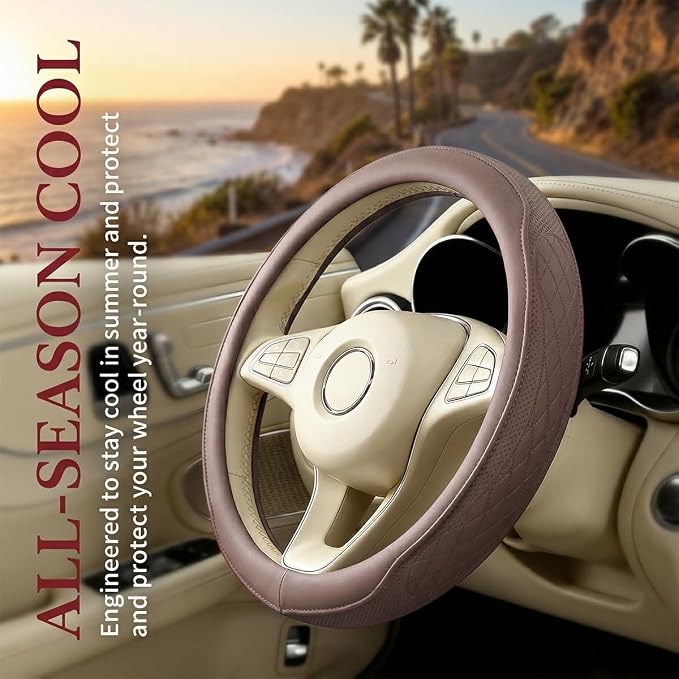 Car Steering Wheel Cover, Breathable Anti-Slip Vehicle Steering Wheel Protector with Inner Ring, Automotive Interior Protective Accessories, Universal for SUV RV Truck (Rose Pink)