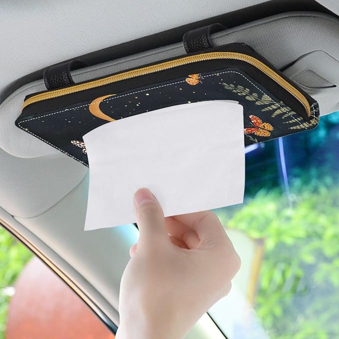 PU Leather Sun Visor Tissue Holder Moon Mushroom Car Visor Accessories Car Sun Visor Tissue Box Holder Mask Holder for Car Fits Sedans Vans Trucks