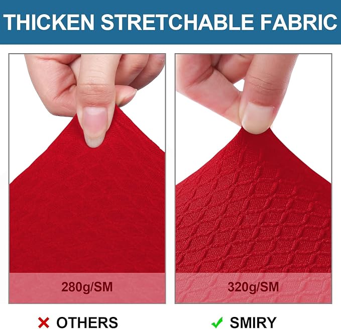Smiry Waterproof Seat Covers for Dining Room Chairs Set of 2, Stretch Jacquard Removable Washable Chair Seat Slipcovers Protector, No Rear Covers, Red
