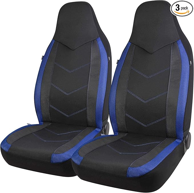 PIC AUTO Car Seat Covers - High Back Front Seat Covers, Sports Carbon Fiber Mesh Design, Universal Fit, Airbag Compatible (Blue)