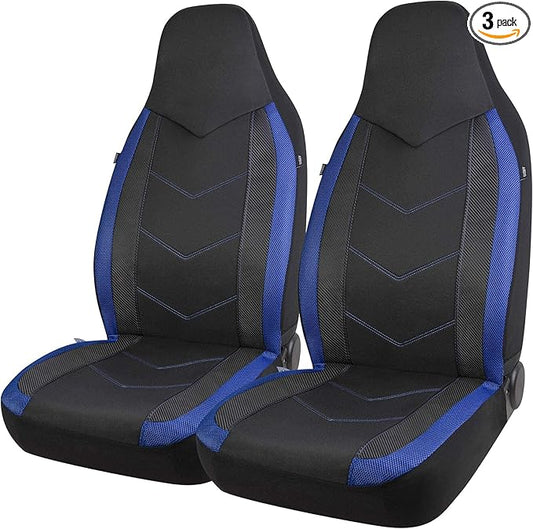 PIC AUTO Car Seat Covers - High Back Front Seat Covers, Sports Carbon Fiber Mesh Design, Universal Fit, Airbag Compatible (Blue)