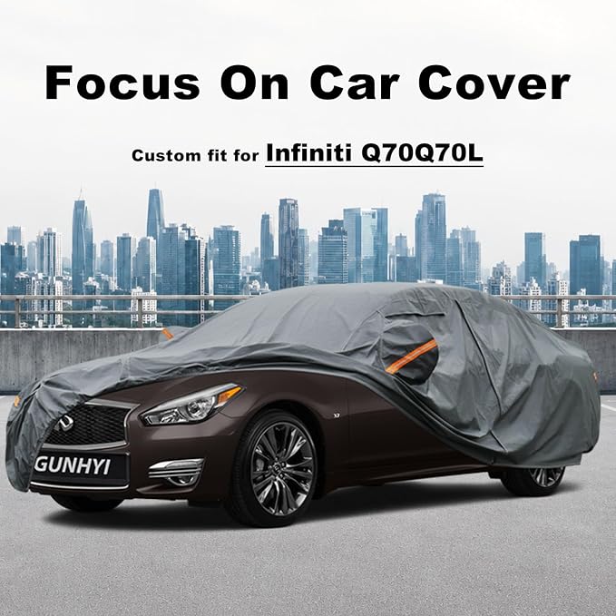 GUNHYI Premium Car Cover Custom Fit Infiniti Q70/Q70L, 16 Layers Heavy Duty Car Cover Waterproof All Weather with Zipper Door for Sun Rain Snow Dust Uv Protection