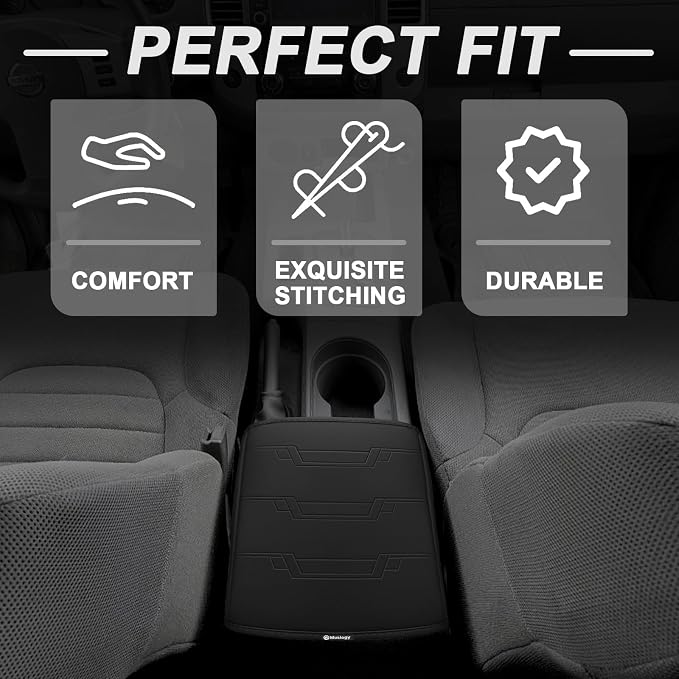 Muslogy Center Console Armrest Cover Fit for Nissan Frontier 2005-2021 & Xterra 2005-2015 Accessories, Comfort Armrest Pad Console Lid Cushion Vegan Leather Regular Thick