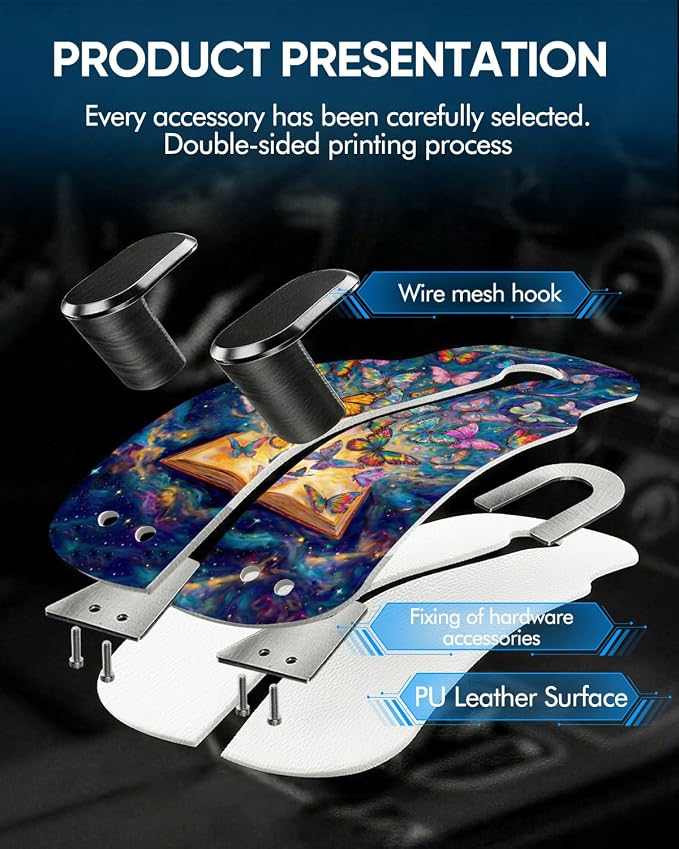 WOCOCN Purse Holder for Car, 2 Pack Heavy Duty Purse Hanger for Car, PU Leather Car Seat Hooks for Purses and Bags, Cute Butterfly Headrest Organizer for Handbags & Backpacks