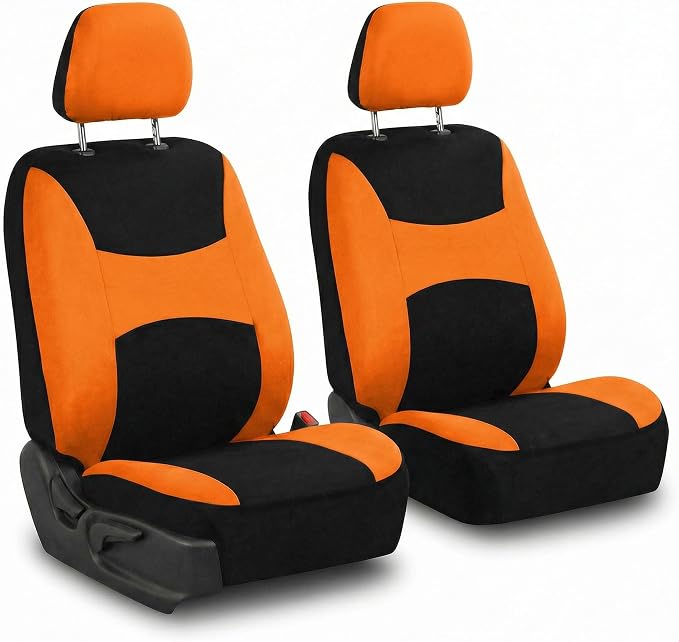 FH Group Universal Car Seat Covers Front Set for SUV Truck Sedan Vans | Waterproof All-Purpose Cloth Seat Cover Set Airbag Compatible Washable Split Bench Protector Interior Upgrade - Orange