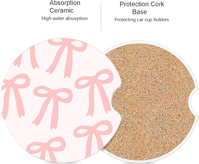 Ceramic Car Coasters – Absorbent Car Cup Holder Coaster Set for Women, Cute Aesthetic Car Accessories for Girls, 2 Pack (Mauve)
