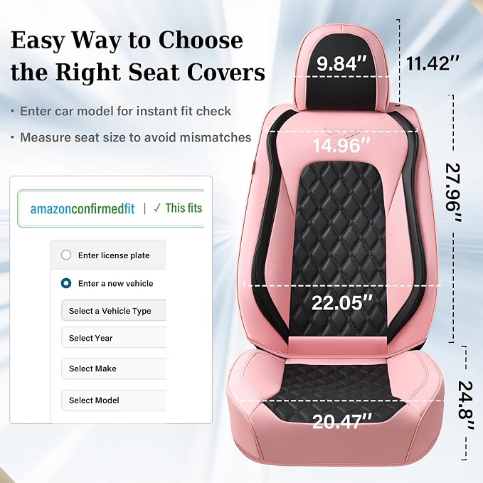 Coverado Car Seat Covers Front Seats, Stylish Waterproof Faux Leather Full Set with Rear Protectors for Sedan SUV Truck, Luxury Fashion Interior – PinkBlack