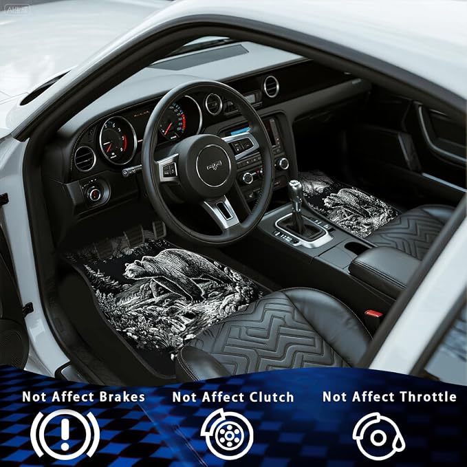 Bear Car Floor Mats Set of 4 Mountain Moon Snow Stream Vintage Carpet Front Rear Carpets Mat Non-Slip Auto Car Accessories Universal Fit Car Accessories for Truck