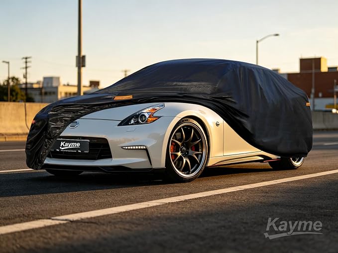 Kayme 7 Layers Car Cover Custom Fit for Nissan 350Z/370Z (2009-2025) Waterproof All Weather for Automobiles,Outdoor Full Cover Rain Sun UV Protection.Black