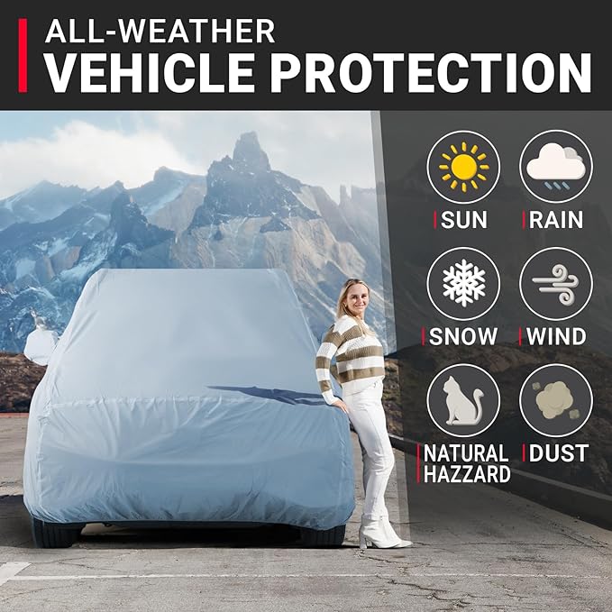 iCarCover 30-Layer Premium SUV Car Cover Waterproof All-Weather | Rain Snow UV Sun Hail Protector for Automobiles | Automotive Accessories | Full Exterior Outdoor SUV Car Cover Fit (164-173 inch)
