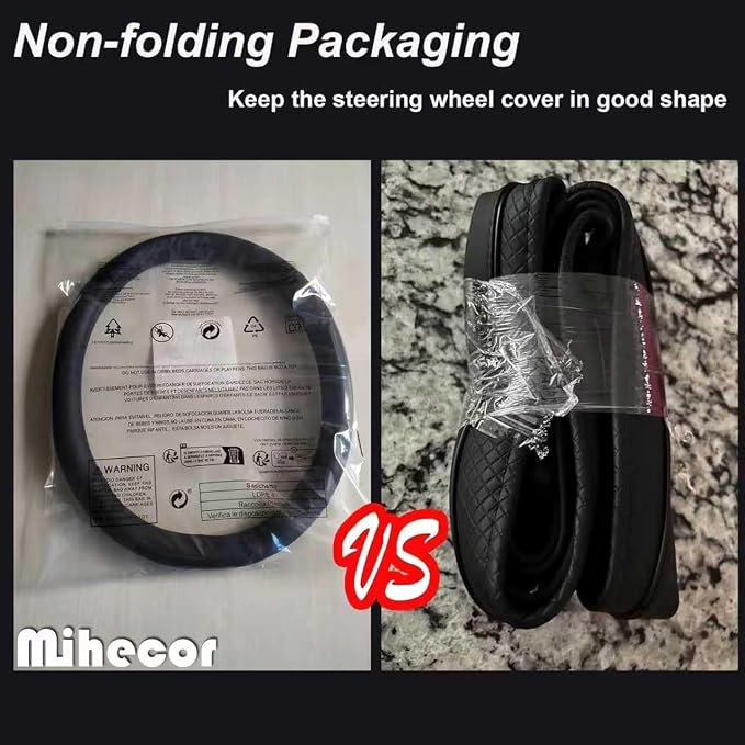 D Shaped Steering Wheel Cover, Flat Bottom Car Wheel Cover 14 1/2-15 inch (37-39 cm), Non-Folding Packaging, Microfiber Leather, Black and Chocolate Brown