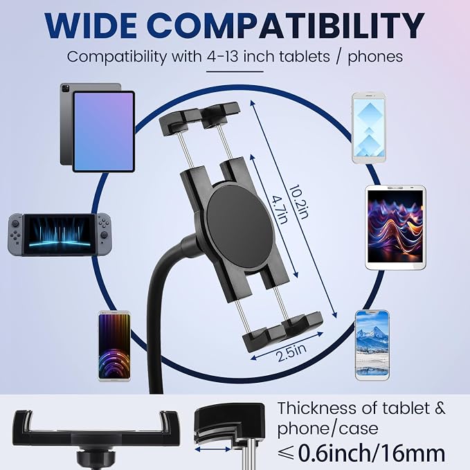 DaisyInner Dual Cup Tablet Mount Holder for Car 360° Rotatable Mount Long Flexible Neck Adjustable Universal Size Fits for Most 2 Tablets 4.7"-10"