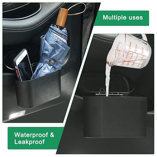 AHIER Small Car Trash Can with Lid, Plastic Mini Car Garbage Can Portable Hanging Holder with 30pcs Bags for Cars, Office, Home