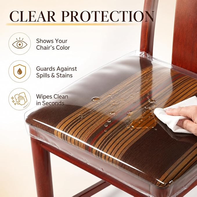 6 Pack Plastic Seat Covers for Dining Chairs, Plastic Chair Covers for Dining Chairs, Plastic Dining Chair Covers PVC Seat Protector, Waterproof Kitty Scratch Resistant for 22"- 23" Chair