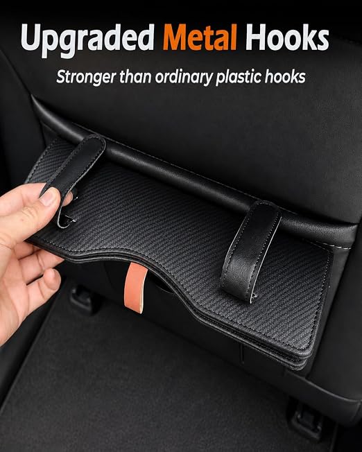 COZILO Leather Car Trash Can, Leak-Proof Odor-Lock Car Garbage Can with 60 Liners, Magnetic Closure & Liner-Hold, Storage Pocket, Metal Hooks, Hanging Car Trash Bin for SUV Sedan Truck, Carbon Fiber