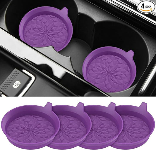 ME.FAN Car Cup Coasters [4 Pack] Silicone Cars Coasters - Universal Non-Slip Recessed Interior Accessories - Cup Holder Inserts Deep Purple