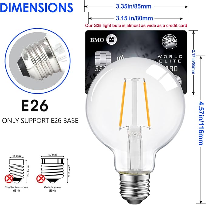 ENERGETIC SMARTER LIGHTING Dimmable LED Edison Light Bulb, G25 (G80) Globe Bulb, 60W Equivalent, 2700K Soft White, Christmas Light, E26 Standard Base, ETL Listed, 10-Pack