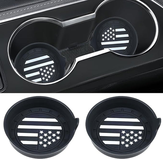 Amooca Car Cup Coaster Universal Non-Slip Silicone Cup Holder Insert Car Interior Accessories for Drink American Flag US Flag 2 Pack Black