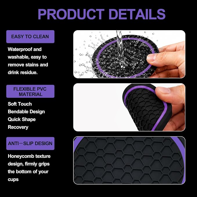 4PCS Car Cup Holder Coasters - 2.75 Inch Non-Slip Insert Water Bottle Holder Pads, Dustproof Automotive Interior Accessories Mat, Universal for Vehicles, Trucks, RVs (Purple)