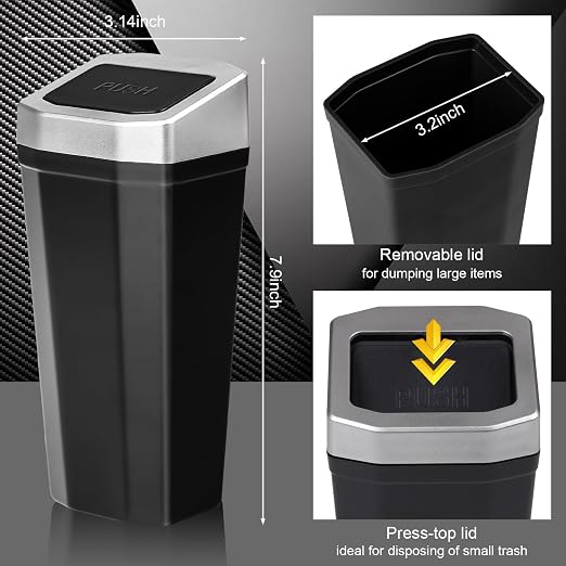 Car Trash Can with Lid - Mini Car Garbage Can Bin for Cup Holder - Silve Small Leakproof Vehicle Trash Bin for Back Seat, Cute Automotive Accessories Organizers and Storage for Door SUV Truck