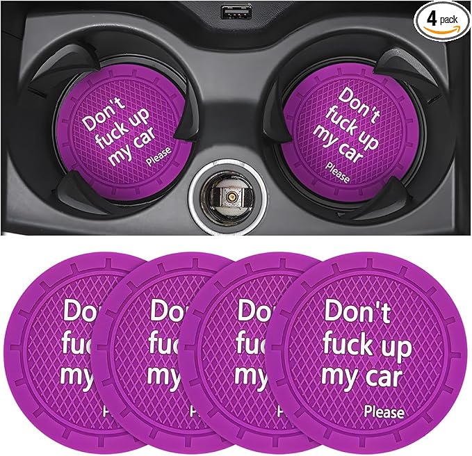 8sanlione Car Cup Coaster, 4Pcs 2.75 Inch Auto Cup Holder Insert Coasters, Anti-Slip Waterproof Embedded Drink Mat, Automotive Interior Accessories for Men and Women (D Purple/4PCS)