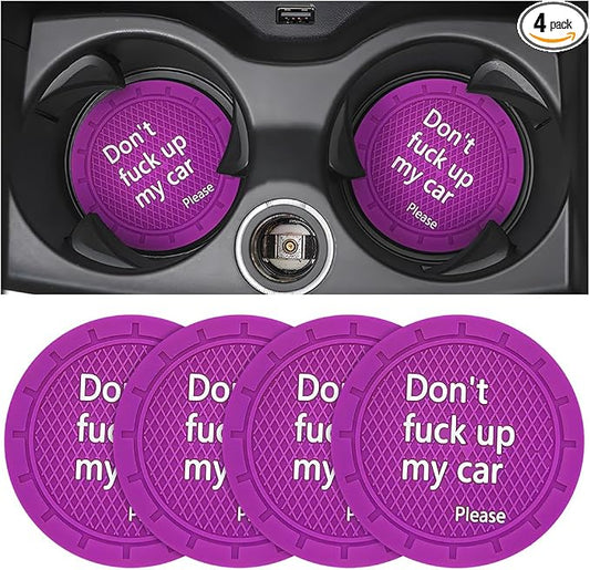 8sanlione Car Cup Coaster, 4Pcs 2.75 Inch Auto Cup Holder Insert Coasters, Anti-Slip Waterproof Embedded Drink Mat, Automotive Interior Accessories for Men and Women (D Purple/4PCS)