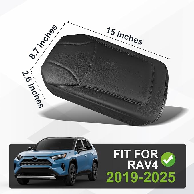 Muslogy Center Console Armrest Cover Fit for Toyota RAV4 2019-2025 Accessories, Comfort Armrest Pad Console Lid Cushion Vegan Leather Regular Thick