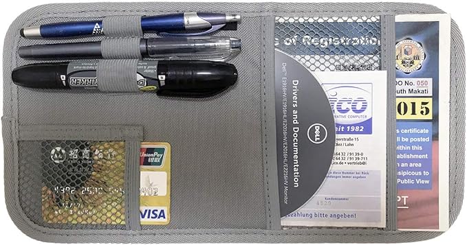 Car Sun Visor Organizer, Auto Visor Holder Interior Accessories Pocket Organizer - Car Registration Holder Document Storage Pouch Pen holder - Grey