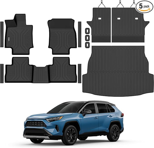 Floor Mats for Toyota RAV4 2019-2025 (Include Hybrid) | All Weather TPE Floor Liners, Custom Fit Floor Mat for RAV4, Cargo Liner, Backrest Mats & Door Sills, Full Coverage Set