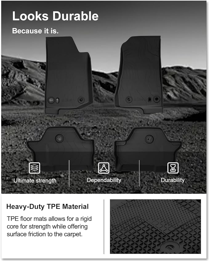 Kiwi Master Floor Mats for 2018-2026 Jeep Wrangler JL 2-Door | OEM Replacement 82215202AE, Custom Fit All Weather Car Mats, Heavy Duty TPE Floor Liners, Front & Rear 2 Row Set, Black