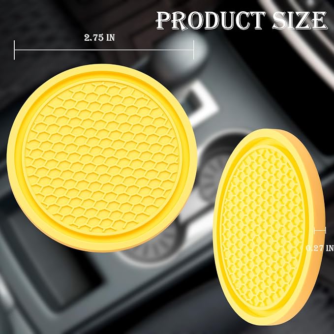 4PCS Car Cup Holder Coaster, Universal Auto Non-Slip Cup Holder Coaster, 2.75In Universal Non-Slip Recessed Car Interior Accessories (Yellow)